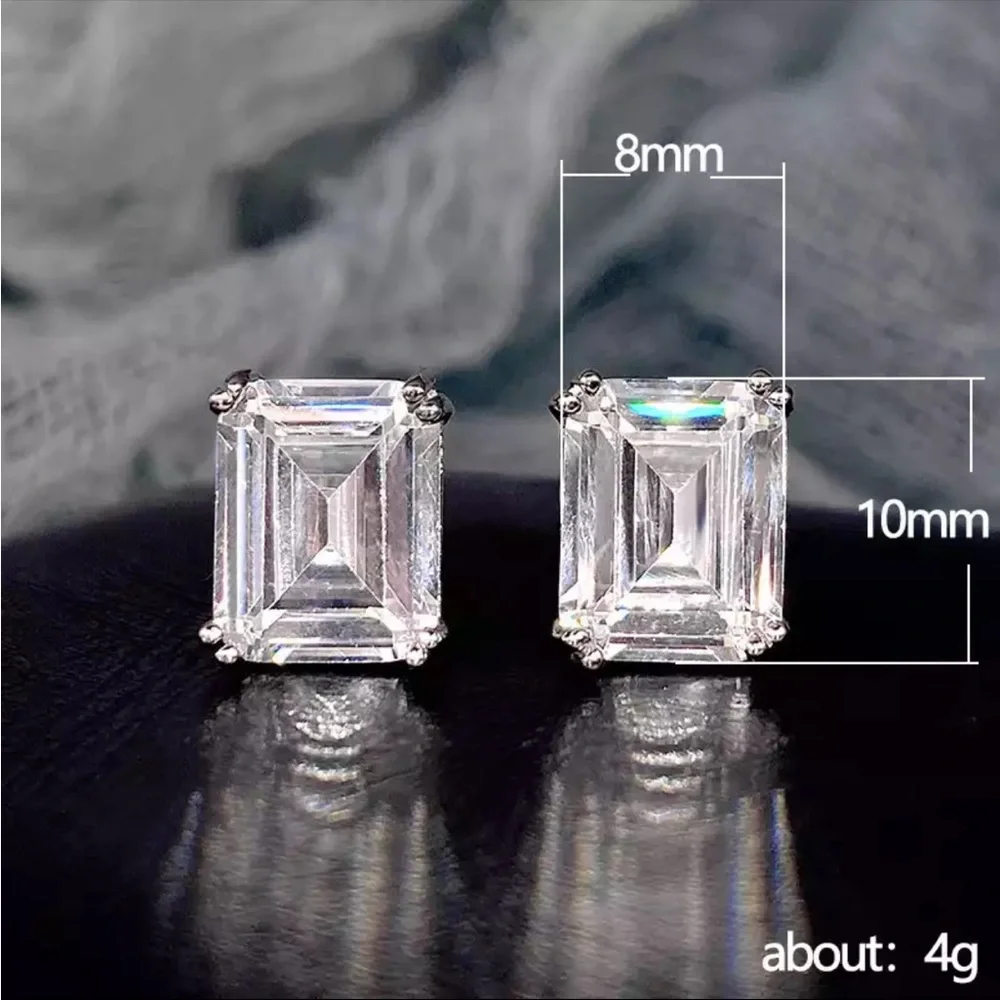 New 925 Silver Emerald Cut Engagement Earrings for Women Bridal Birthday Party - Picture 3 of 5